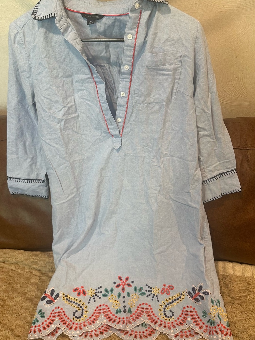Tommy Hilfiger Light Blue Embroidered Midi Dress